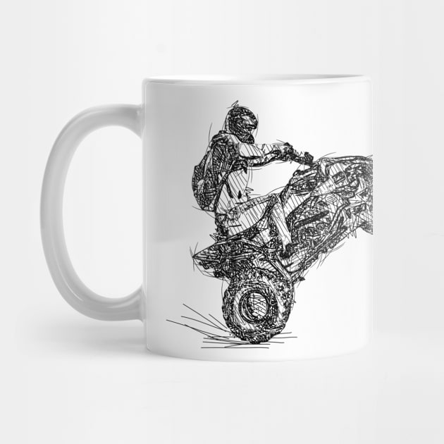 Motorsports Quad Biker ATV Hobby Black Line Sketch by HappyGiftArt